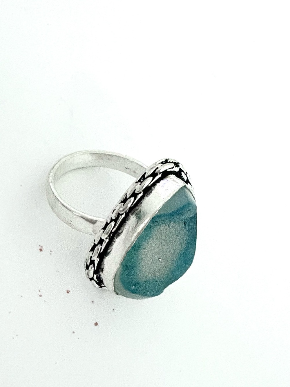 Botswana Agate, handcrafted, 925 marked, 1 inch ring.